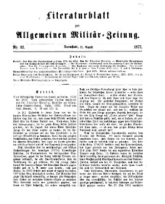 Allgemeine Militär-Zeitung Samstag 11. August 1877