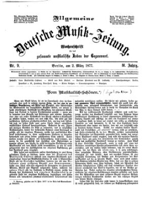 Allgemeine deutsche Musikzeitung Freitag 2. März 1877