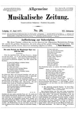 Allgemeine musikalische Zeitung Mittwoch 27. Juni 1877