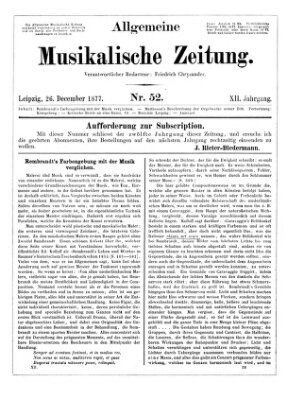 Allgemeine musikalische Zeitung Mittwoch 26. Dezember 1877