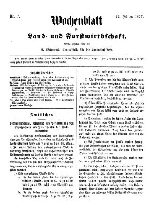 Wochenblatt für Land- und Forstwirthschaft Samstag 17. Februar 1877