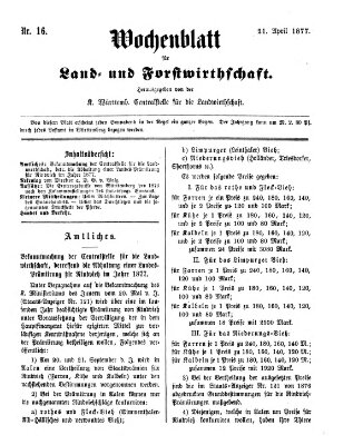 Wochenblatt für Land- und Forstwirthschaft Samstag 21. April 1877