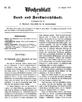 Wochenblatt für Land- und Forstwirthschaft Samstag 18. August 1877