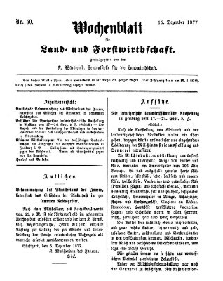 Wochenblatt für Land- und Forstwirthschaft Samstag 15. Dezember 1877