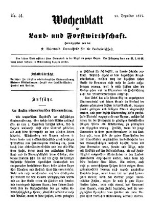 Wochenblatt für Land- und Forstwirthschaft Samstag 22. Dezember 1877