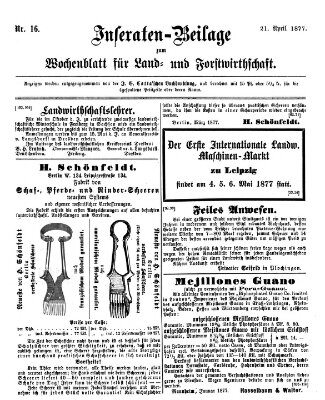 Wochenblatt für Land- und Forstwirthschaft Samstag 21. April 1877