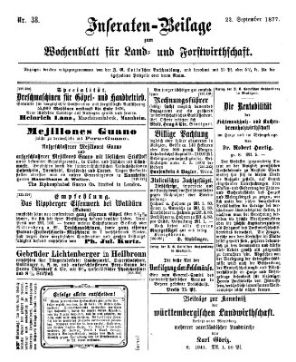 Wochenblatt für Land- und Forstwirthschaft Samstag 22. September 1877