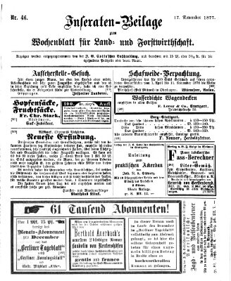 Wochenblatt für Land- und Forstwirthschaft Samstag 17. November 1877