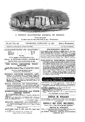 Nature Donnerstag 15. Februar 1877