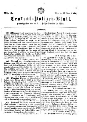 Zentralpolizeiblatt Mittwoch 19. Januar 1876