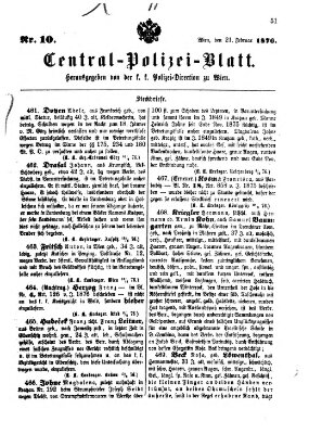 Zentralpolizeiblatt Montag 21. Februar 1876