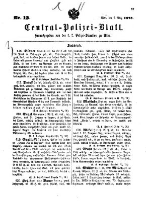 Zentralpolizeiblatt Dienstag 7. März 1876