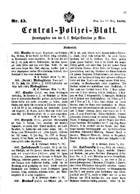 Zentralpolizeiblatt Freitag 17. März 1876