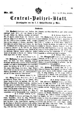 Zentralpolizeiblatt Mittwoch 29. März 1876