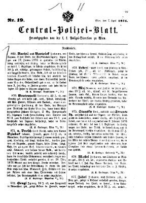 Zentralpolizeiblatt Freitag 7. April 1876