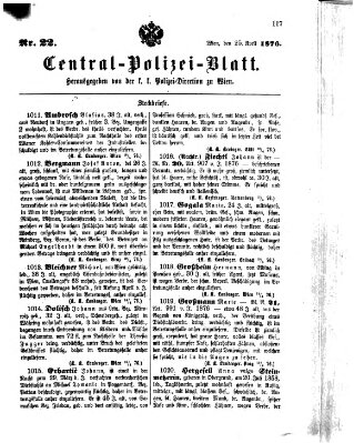 Zentralpolizeiblatt Dienstag 25. April 1876