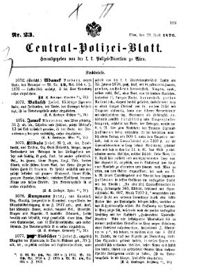 Zentralpolizeiblatt Freitag 28. April 1876