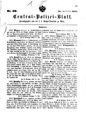 Zentralpolizeiblatt Dienstag 30. Mai 1876