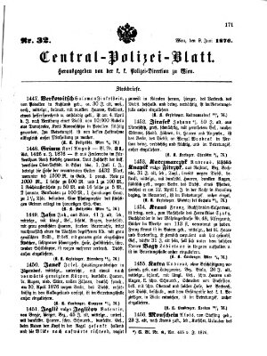 Zentralpolizeiblatt Freitag 9. Juni 1876