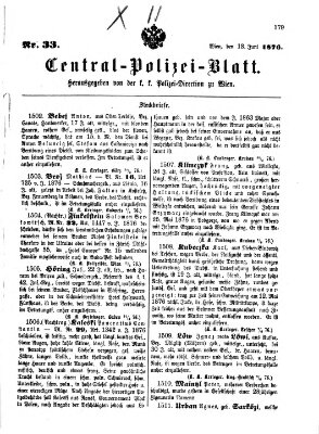 Zentralpolizeiblatt Dienstag 13. Juni 1876