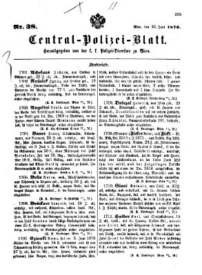 Zentralpolizeiblatt Freitag 30. Juni 1876