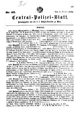 Zentralpolizeiblatt Donnerstag 20. Juli 1876