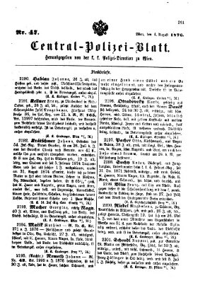 Zentralpolizeiblatt Freitag 4. August 1876