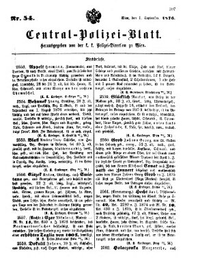 Zentralpolizeiblatt Freitag 1. September 1876