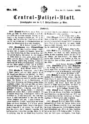 Zentralpolizeiblatt Montag 11. September 1876