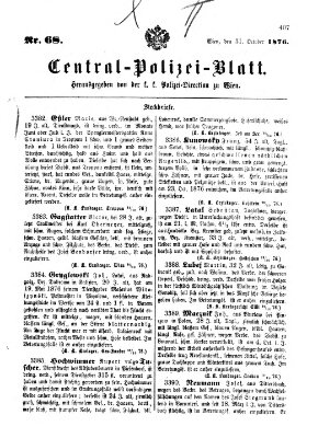 Zentralpolizeiblatt Dienstag 31. Oktober 1876