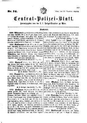 Zentralpolizeiblatt Donnerstag 23. November 1876