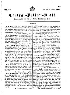 Zentralpolizeiblatt Dienstag 5. Dezember 1876