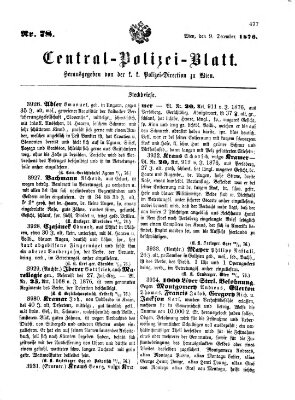 Zentralpolizeiblatt Samstag 9. Dezember 1876