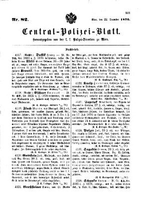 Zentralpolizeiblatt Freitag 22. Dezember 1876