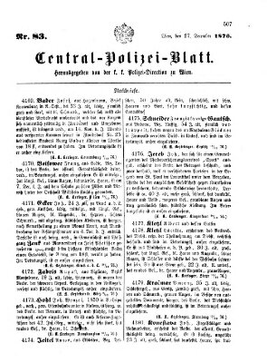 Zentralpolizeiblatt Mittwoch 27. Dezember 1876