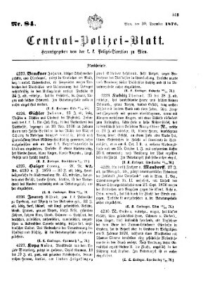 Zentralpolizeiblatt Samstag 30. Dezember 1876