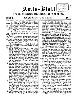 Amtsblatt für den Regierungsbezirk Arnsberg Samstag 6. Januar 1877