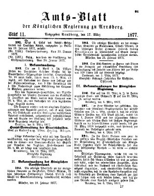 Amtsblatt für den Regierungsbezirk Arnsberg Samstag 17. März 1877