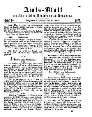 Amtsblatt für den Regierungsbezirk Arnsberg Samstag 21. April 1877