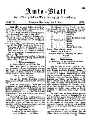 Amtsblatt für den Regierungsbezirk Arnsberg Samstag 9. Juni 1877