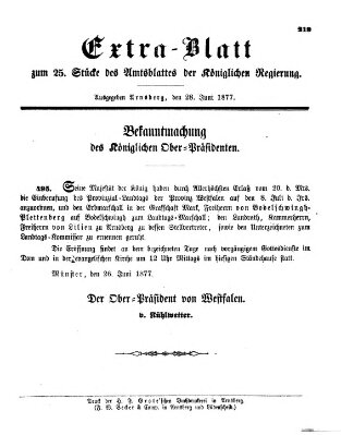 Amtsblatt für den Regierungsbezirk Arnsberg Donnerstag 28. Juni 1877