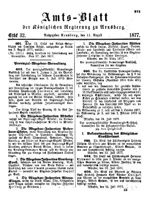 Amtsblatt für den Regierungsbezirk Arnsberg Samstag 11. August 1877