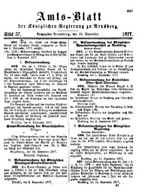 Amtsblatt für den Regierungsbezirk Arnsberg Samstag 15. September 1877