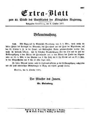 Amtsblatt für den Regierungsbezirk Arnsberg Montag 8. Oktober 1877