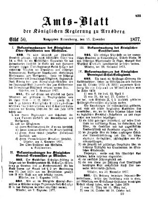 Amtsblatt für den Regierungsbezirk Arnsberg Samstag 15. Dezember 1877