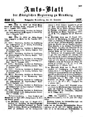 Amtsblatt für den Regierungsbezirk Arnsberg Samstag 22. Dezember 1877