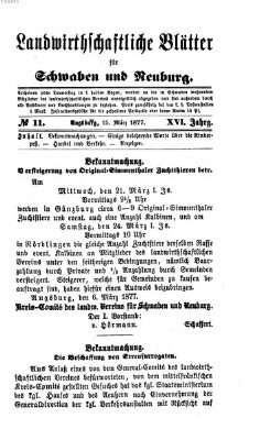 Landwirtschaftliche Blätter für Schwaben und Neuburg Donnerstag 15. März 1877