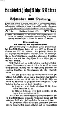 Landwirtschaftliche Blätter für Schwaben und Neuburg Donnerstag 19. April 1877