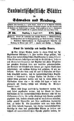 Landwirtschaftliche Blätter für Schwaben und Neuburg Donnerstag 9. August 1877