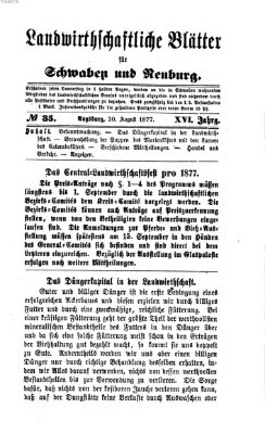 Landwirtschaftliche Blätter für Schwaben und Neuburg Donnerstag 30. August 1877